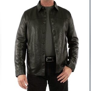City Jones New York Men's Black Genuine Leather Car Coat Jacket 42R